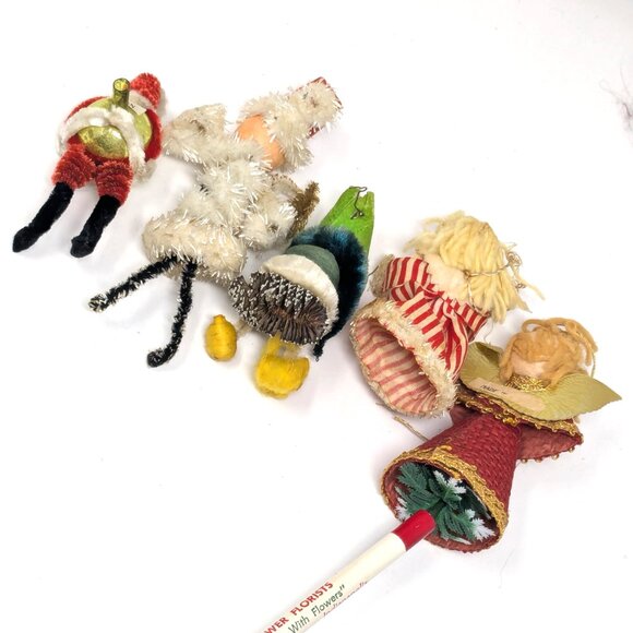 Vintage 50s Christmas Ornaments Japan Spun Cotton Pipe cleaner Felt Putz Lot 9 - Picture 13 of 16